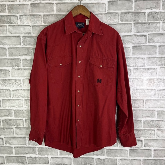 Roper Western Dark Red Double Pocket Long Sleeve Button Up Shirt Mens Medium - Picture 1 of 7